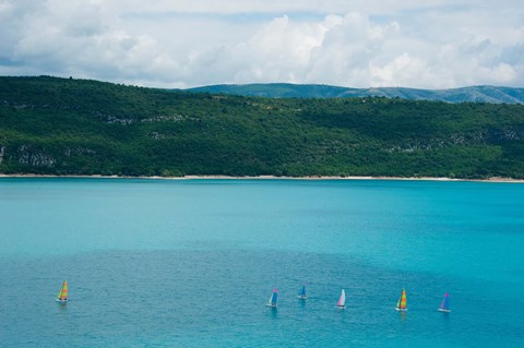 Framed Sailboats on the Lake, Lac de Sainte Croix, Sainte-Croix-Du-Verdon, Alpes-de-Haute-Provence, Provence-Alpes-Cote d&#39;Azur, France Print