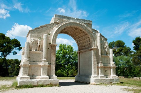Framed Roman triumphal arch at Glanum, St.-Remy-De-Provence, Bouches-Du-Rhone, Provence-Alpes-Cote d&#39;Azur, France Print