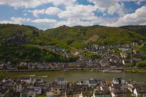 Framed Town at the waterfront, Cochem, Mosel River, Rhineland-Palatinate, Germany Print