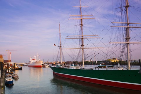 Framed Cap San Diego and Rickmer Rickmers ships at a harbor, Hamburg, Germany Print