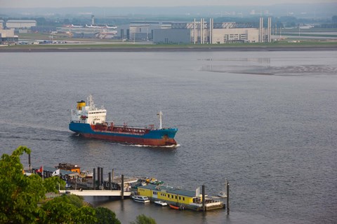 Framed Elbe River and airbus factory, Blankenese, Hamburg, Germany Print