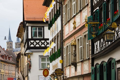 Framed Low angle view of lower town buildings, Bamberg, Bavaria, Germany Print