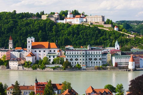 Framed Town at the waterfront, Inn River, Passau, Bavaria, Germany Print