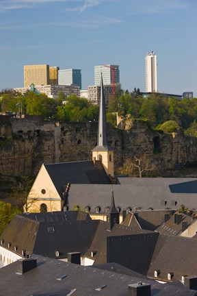 Framed Church in a city, St. Jean du Grund Church, Grund, Luxembourg City, Luxembourg Print