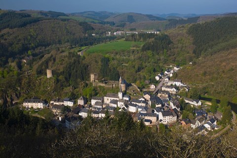 Framed High angle view of buildings in a town, Esch-sur-Sure, Sure River Valley, Luxembourg Print