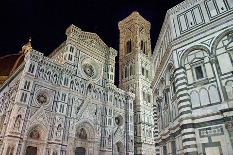 Framed Architectural detail of a cathedral at night, Duomo Santa Maria Del Fiore, Florence, Tuscany, Italy Print