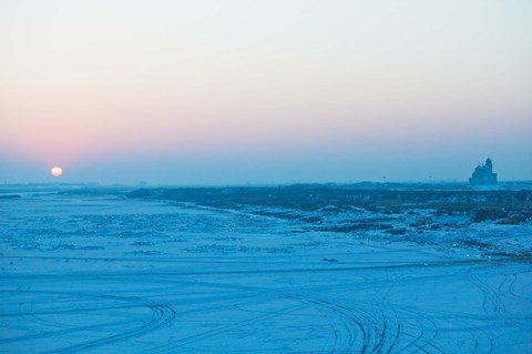 Framed Sunset over the frozen Songhua River, Harbin, Heilungkiang Province, China Print