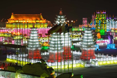 Framed Ice buildings at the Harbin International Ice and Snow Sculpture Festival, Harbin, Heilungkiang Province, China Print