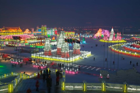 Framed High Angle View of the Harbin International Ice and Snow Sculpture Festival, Harbin, Heilungkiang Province, China Print