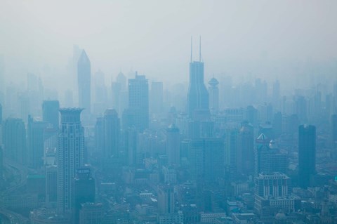 Framed City viewed from observation deck of Jin Mao Tower, Lujiazui, Pudong, Shanghai, China Print