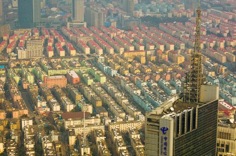 Framed Aerial view of housing, Shanghai, China Print