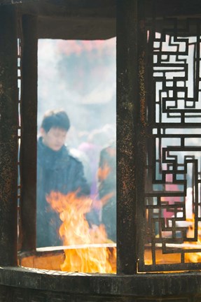 Framed Prayer offerings and incense at a temple, Jade Buddha Temple, Shanghai, China Print