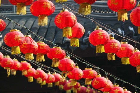 Framed Red Lanterns, Shanghai, China Print