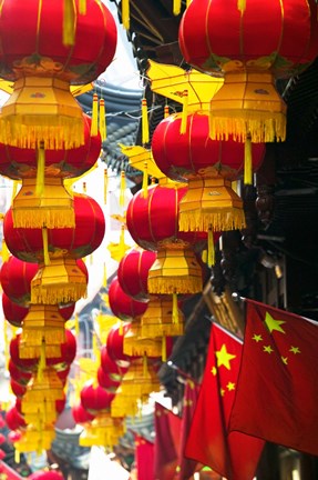 Framed Festive lanterns at bazaar, Yu Yuan Gardens, Shanghai, China Print
