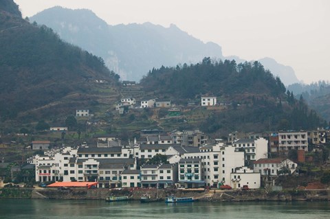 Framed Town by Three Gorges Dam, Yangtze River, Hubei Province, China Print