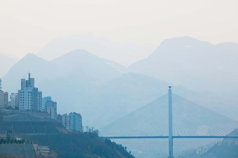 Framed Town of Badong viewed from Wu Gorge, Yangtze River, Hubei Province, China Print