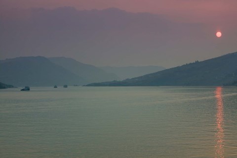 Framed Sunset over a river, Fengdu, Yangtze River, Chongqing Province, China Print
