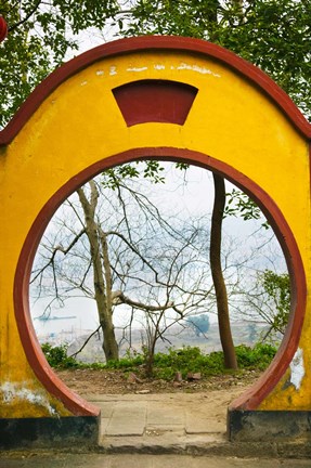 Framed Archway with trees in the background, Mingshan, Fengdu Ghost City, Fengdu, Yangtze River, Chongqing Province, China Print