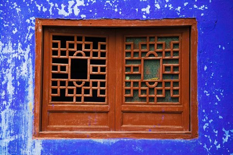 Framed Blue Temple Wall at Mingshan, Fengdu Ghost City, Fengdu, Yangtze River, Chongqing Province, China Print