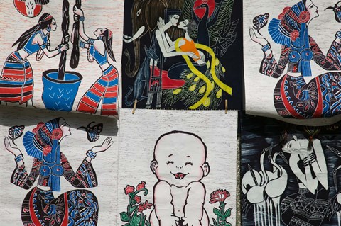 Framed Fabric Items, Dali, Yunnan Province, China Print