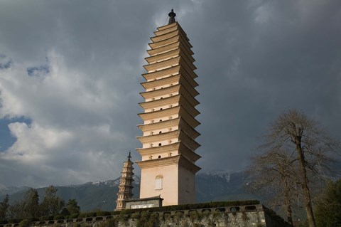 Framed Low angle view of Qianxun Pagoda, Three Pagodas, Old Town, Dali, Yunnan Province, China Print