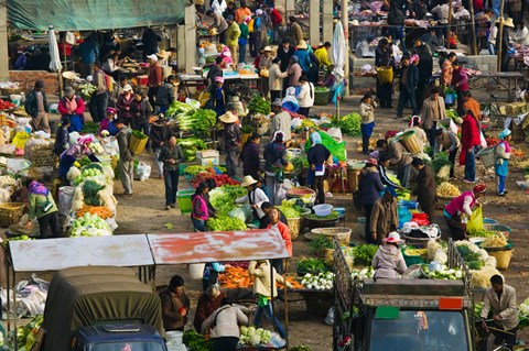 Framed People at a traditional town market, Xizhou, Erhai Hu Lake Area, Yunnan Province, China Print