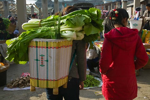 Framed People at a vegetable market, Xizhou, Erhai Hu Lake Area, Yunnan Province, China Print