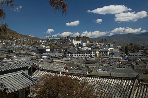 Framed High angle view of houses in a town, Old Town, Lijiang, Yunnan Province, China Print