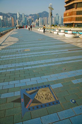 Framed Plaque and Handprints of Jackie Chan, Avenue Of The Stars, Victoria Harbour, Kowloon, Hong Kong, China Print