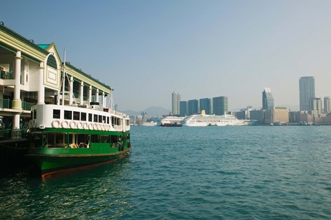 Framed Star ferry on a pier with buildings in the background, Central District, Hong Kong Island, Hong Kong Print