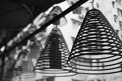 Framed Large incense coils hanging in Pak Sing Ancestral Hall, Central District, Hong Kong Island, Hong Kong Print