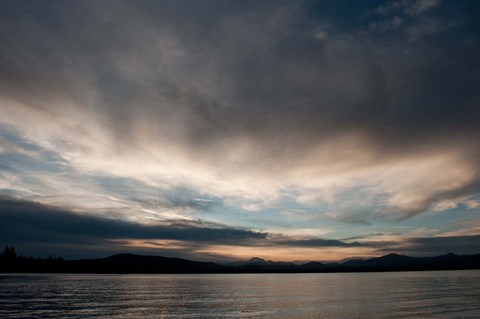 Framed Lake at sunset with mountains in the background, Mt Lassen, Lake Almanor, California, USA Print