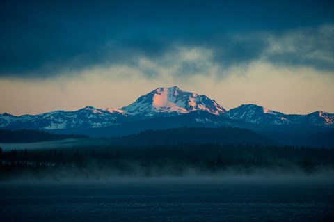 Framed Lake with mountains in the background, Mt Lassen, Lake Almanor, California, USA Print