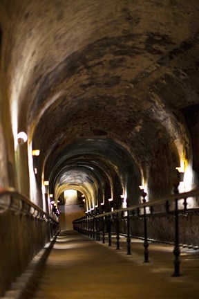 Framed Pommery Champagne Winery passageway to ancient Gallo-Roman quarries, Reims, Marne, Champagne-Ardenne, France Print