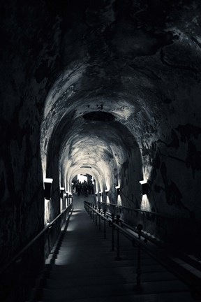 Framed Pommery Champagne Winery Passageway, Reims, Marne, Champagne-Ardenne, France (black and white) Print