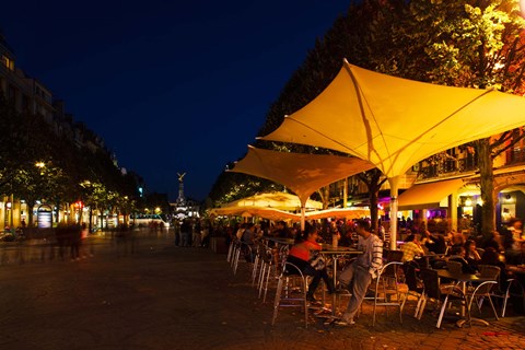 Framed People at sidewalk cafes in a city, Place Drouet d&#39;Erlon, Reims, Marne, Champagne-Ardenne, France Print