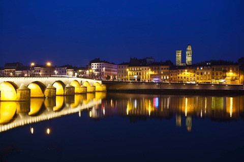 Framed Bridge lit up at night, Pont St-Laurent Bridge, Macon, Burgundy, Saone-et-Loire, France Print