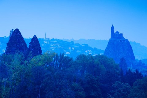 Framed Saint Michel d&#39;Aiguilhe Chapel at Dawn, Aiguilhe, Le Puy-en-Velay, Haute-Loire, Auvergne, France Print