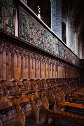 Framed Choir stalls at Abbatiale Saint-Robert, La Chaise-Dieu, Haute-Loire, Auvergne, France Print