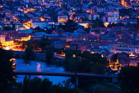 Framed Elevated town view at dawn, Millau, Aveyron, Midi-Pyrenees, France Print