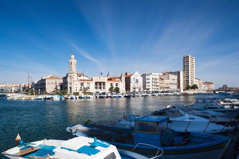 Framed Old Port with city at the waterfront, Sete, Herault, Languedoc-Roussillon, France Print
