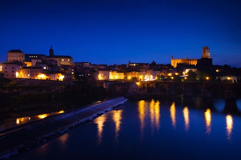 Framed Town with Cathedrale Sainte-Cecile at evening, Albi, Tarn, Midi-Pyrenees, France Print
