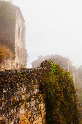 Framed View of a town in fog, Cordes-sur-Ciel, Tarn, Midi-Pyrenees, France Print