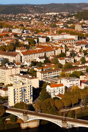 Framed Elevated view of a town, Cahors, Lot, Midi-Pyrenees, France Print