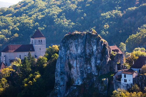 Framed Ruins of the town chateau, St-Cirq-Lapopie, Lot, Midi-Pyrenees, France Print