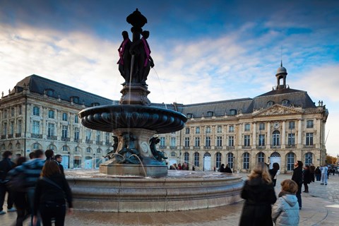 Framed Place de la Bourse buildings at dusk, Bordeaux, Gironde, Aquitaine, France Print