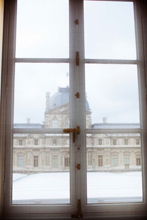 Framed Louvre museum viewed through a window, Paris, Ile-de-France, France Print