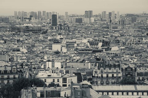 Framed Aerial view of a city viewed from Basilique Du Sacre Coeur, Montmartre, Paris, Ile-de-France, France Print