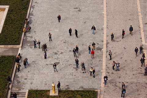Framed Aerial view of tourists viewed from Notre Dame Cathedral, Paris, Ile-de-France, France Print