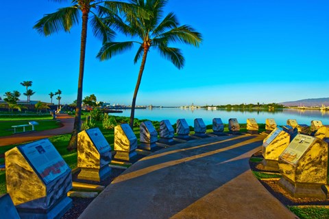 Framed Waterfront Submarine Memorial, USS Bowfin Submarine Museum And Park, Pearl Harbor, Honolulu, Oahu, Hawaii, USA Print